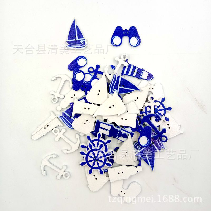 Serie naval de fondo blanco Cinco botones de madera decorativos de bricolaje de la serie naval de madera mixta