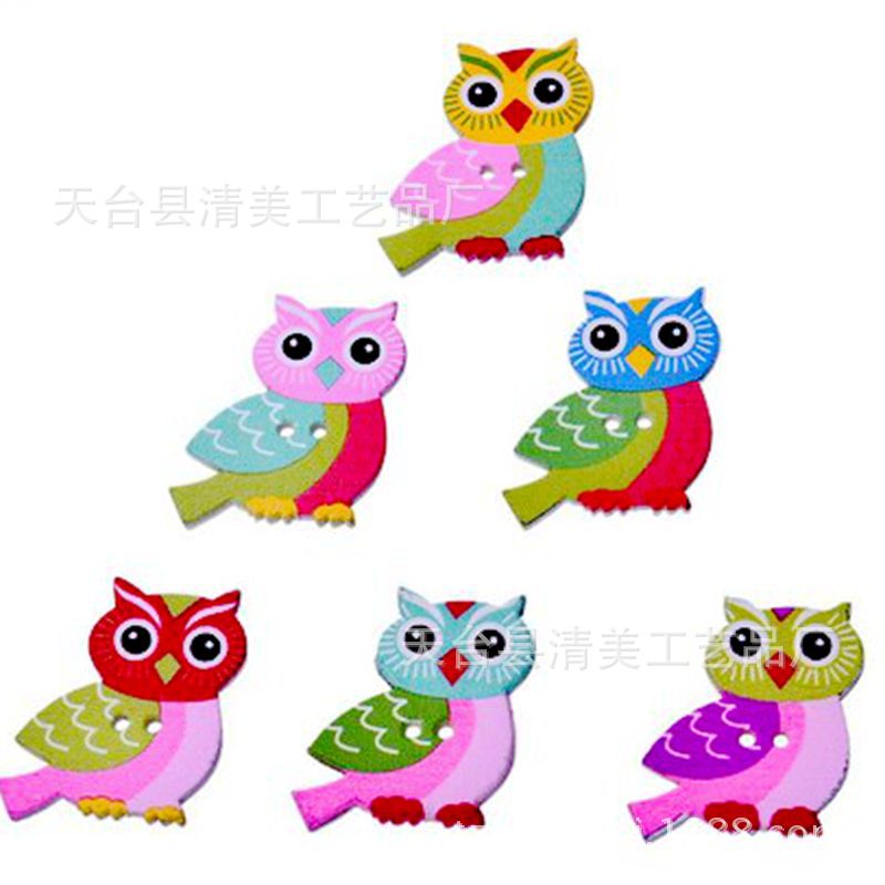 21*21mm fondo blanco colorido búho botones de madera niños diy decoración búho botones mosaico