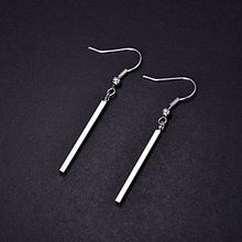韩国气质仿银长条型耳坠女欧美时尚简约弯钩耳环方柱耳钉饰品首饰