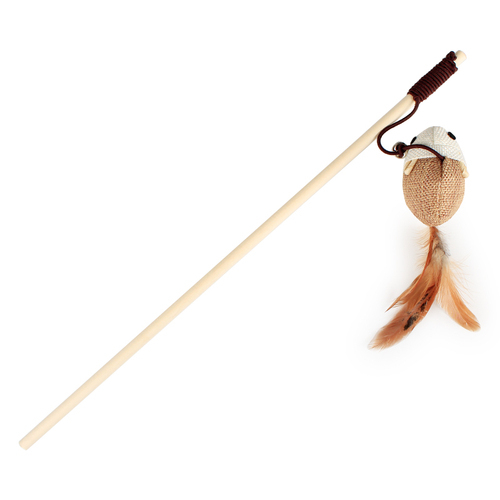 Cat Toy Burlap Mouse Wooden Cat Stick Handheld Interactive Cat Stick Funny Toy Cat Supplies Factory
