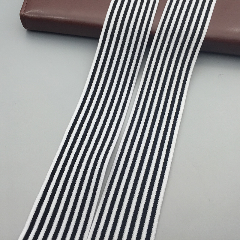 2.5CM黑白条纹提花松紧带 宽条纹裤腰橡筋辅料 现货批发高弹力