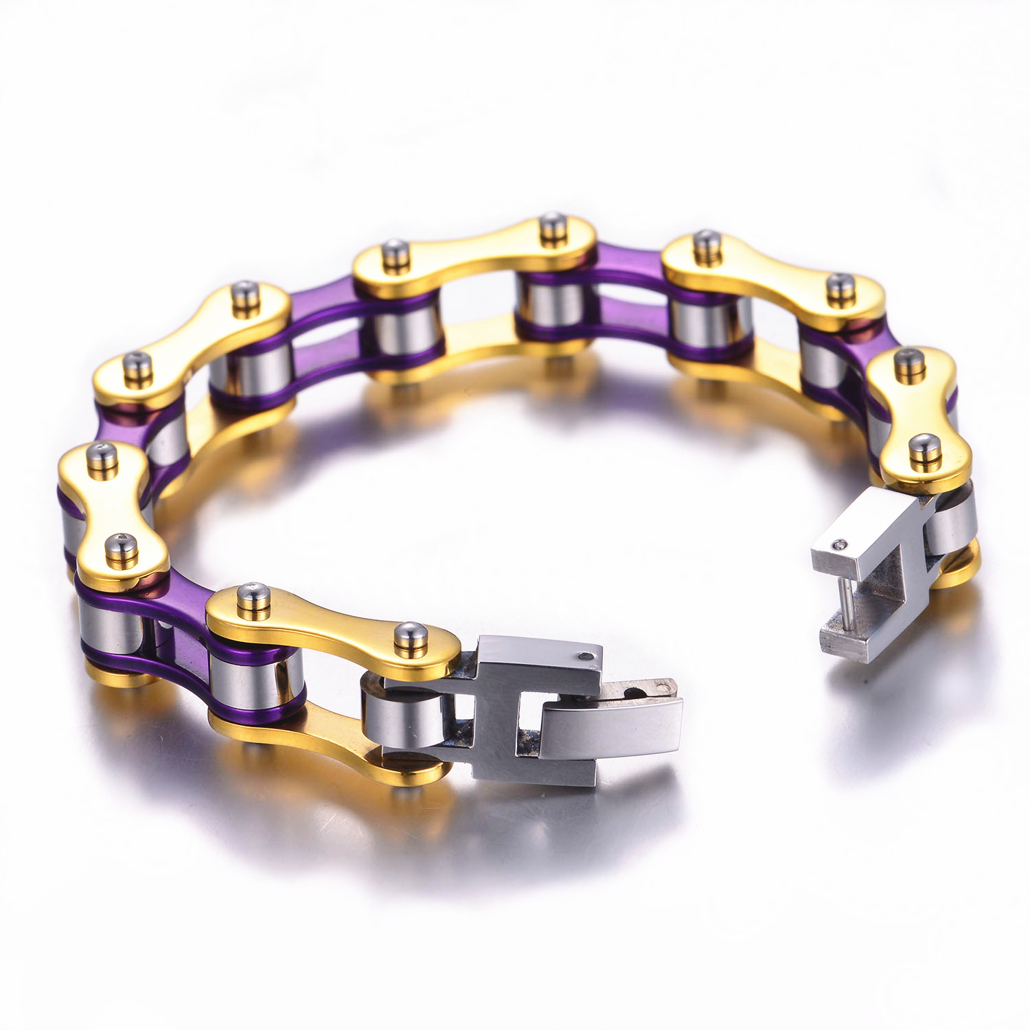 Shida cross-border hot jewelry Zijin titanium steel bicycle chain bracelet high-grade personality zircon stainless steel men's bracelet