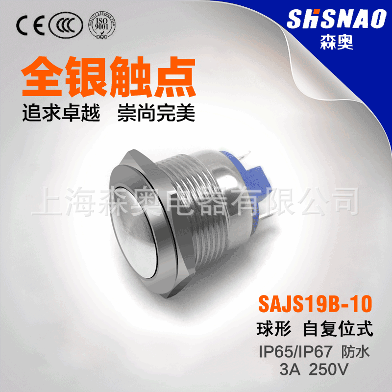 森奥 SAJS19B-10  球形自复位  配1开 开孔19MM   焊接脚