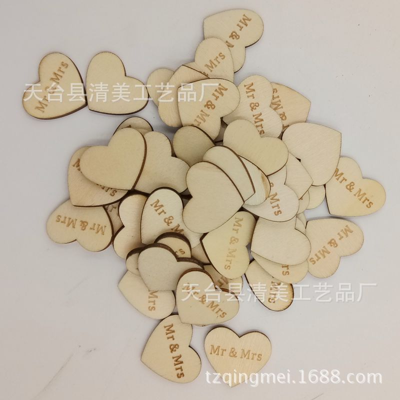 25*20mm botones de madera en forma de corazón Mr & Mrs delgada en forma de corazón botones 50 unids/bolsa