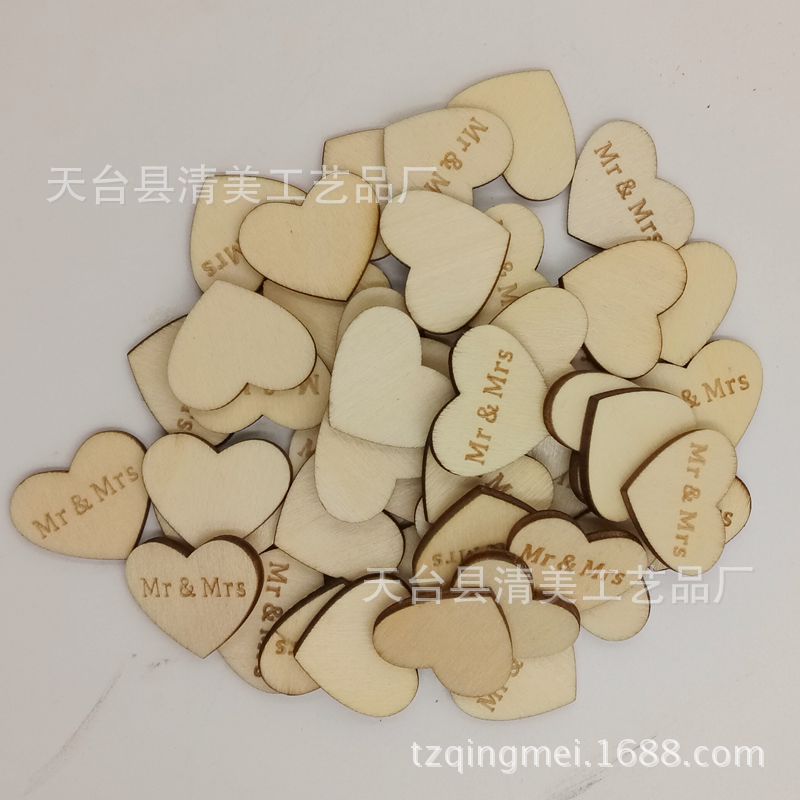 25*20mm botones de madera en forma de corazón Mr & Mrs delgada en forma de corazón botones 50 unids/bolsa