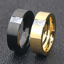 厂家批发 欧美ins简约6MM光面镶锆不锈钢戒指 钛钢指环可激光Logo