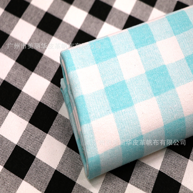 46*28简约黑白格子印花12安涤棉帆布 桌布抱枕野餐垫箱包布料