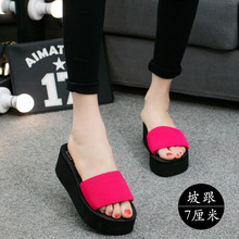 2017新款夏季防滑一字拖时尚外穿沙滩鞋高跟防滑女式凉拖拖鞋批发