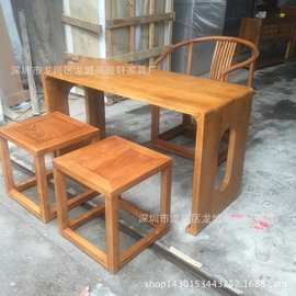 新中式家具 实木仿古课桌 老榆木琴台书画学习桌图书馆阅览室桌子