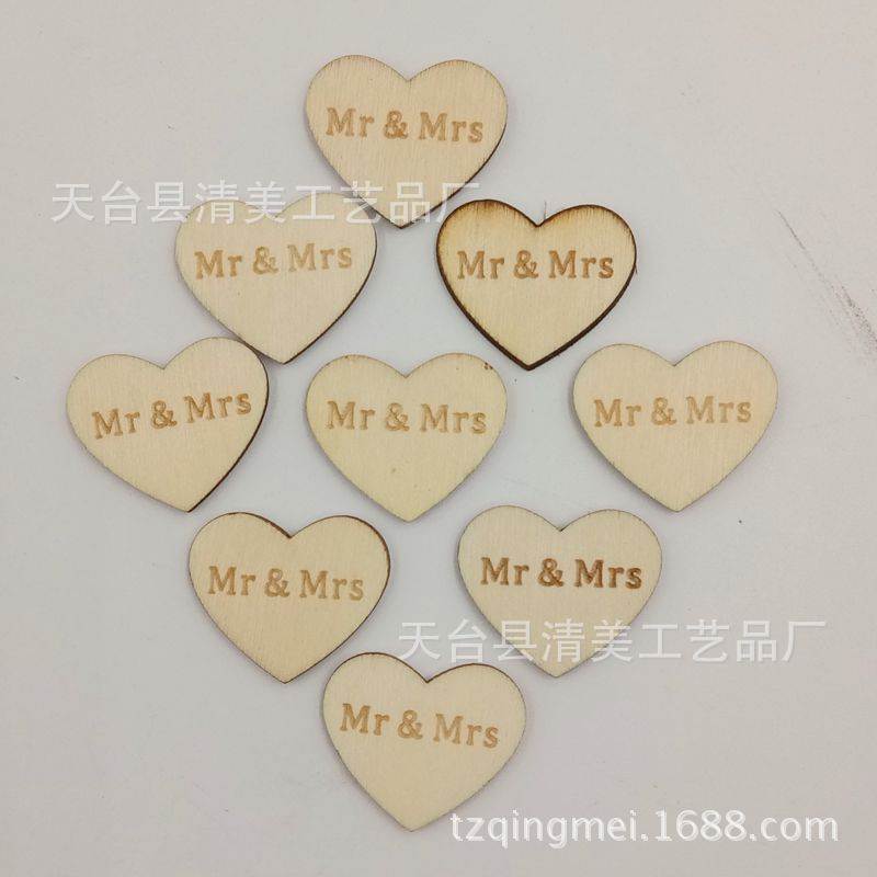 25*20mm botones de madera en forma de corazón Mr & Mrs delgada en forma de corazón botones 50 unids/bolsa