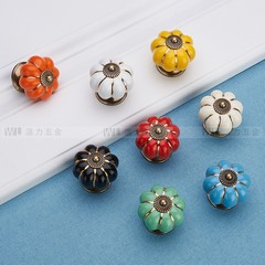 鋅合金陶瓷拉手七彩色南瓜卡通田園現代簡約櫥櫃抽屜櫃門單孔把手