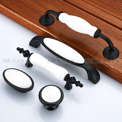 櫥櫃衣櫃門抽屜單孔黑白陶瓷拉手現代簡約歐式把手1021