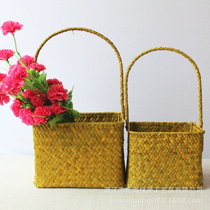 Now decorated gift wedding flower basket handle 001 basket full moon ✅ woven souvenir Nordic style single sea W18