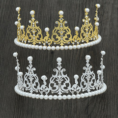 Birthday Baking Accessories Large Crown Flowers Birthday Cake Decoration Highlight Pearl Tiara Hair Accessories Headband