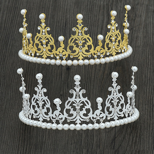 Birthday Baking Accessories Large Crown Flowers Birthday Cake Decoration Highlight Pearl Tiara Hair Accessories Headband