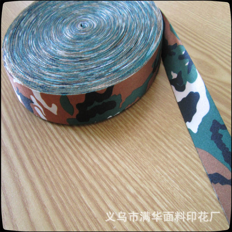厂家直销彩色热转印迷彩织带战术帆布腰带涤纶2.5cm军绿迷彩织带