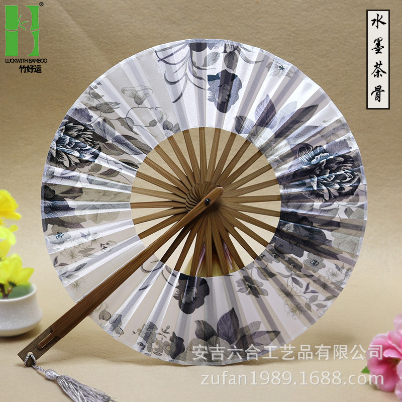 Factory bamboo reunion Chinese ancient fan windmill fan Japanese folding long handle fan anime dance folding fan wholesale