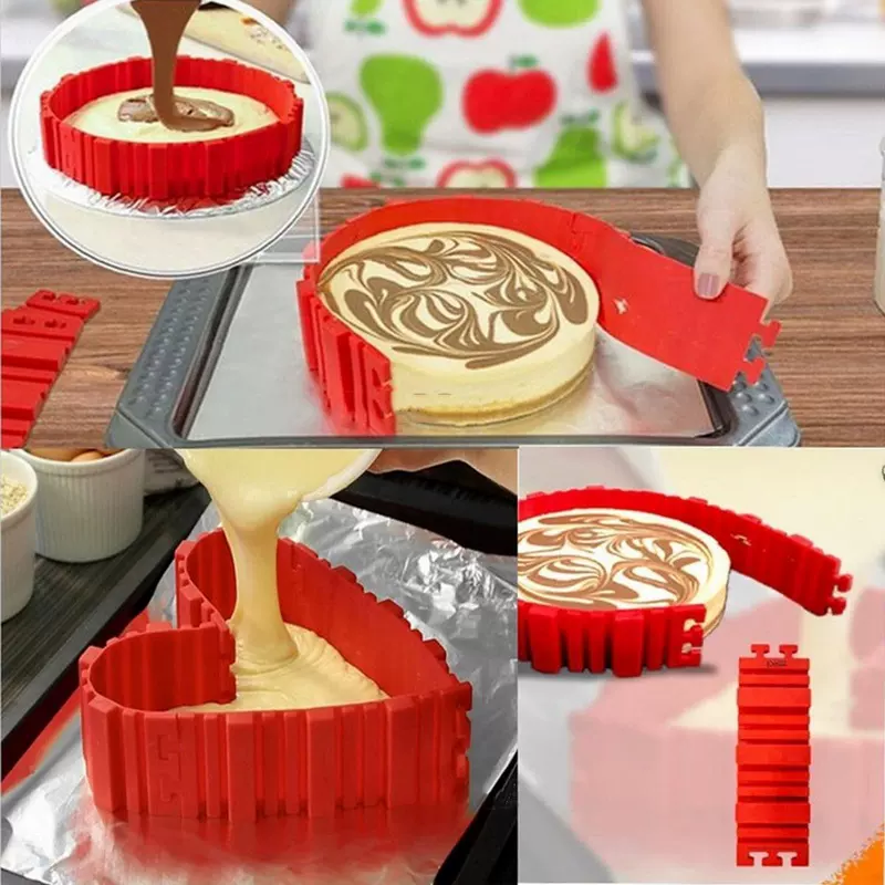 Силиконовая круглая форма для торта 4-шт набор, красная, пищевая, 19×5.5 см, пригодна для духовки и микроволновки
