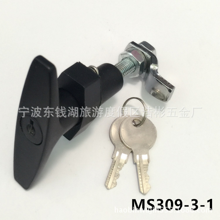 供应T型压缩收紧门锁 把手锁MS309-3-1机柜机箱执手锁