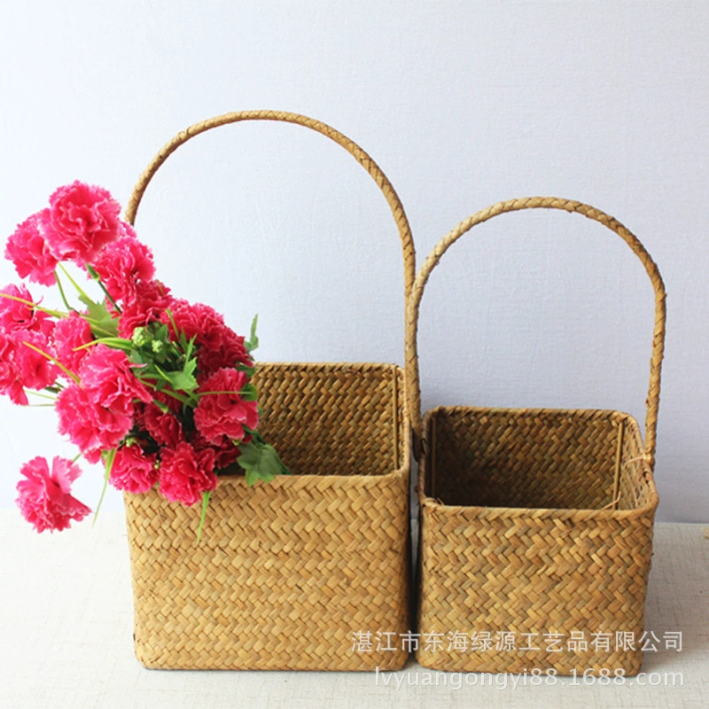 Now decorated gift wedding flower basket handle 001 basket full moon ✅ woven souvenir Nordic style single sea W18