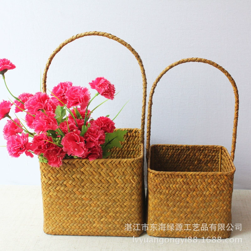 Now decorated gift wedding flower basket handle 001 basket full moon ✅ woven souvenir Nordic style single sea W18