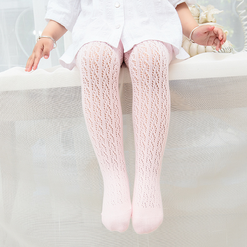 Verano fino hueco malla bebé niña peinado pantimedias de algodón anillo nueve puntos Bebé y Niño polainas 0-4