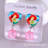 Children's cartoon earrings for princess, ear clips with tassels, wholesale