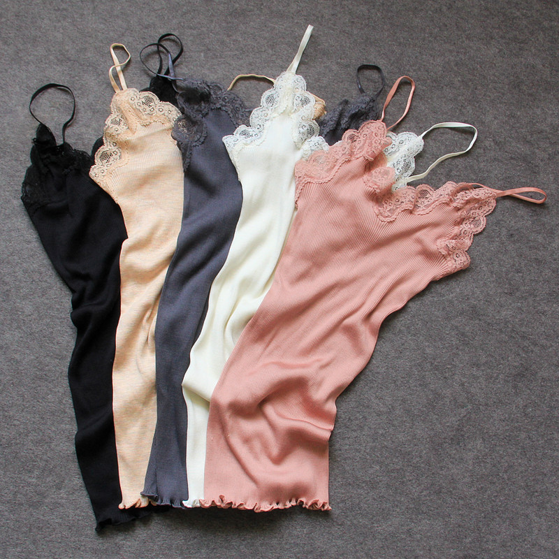 Knitted French Silk Camisole Women's Inner Wear Sexy Threaded Lace Top Bottoming Mulberry Silk Women's Summer