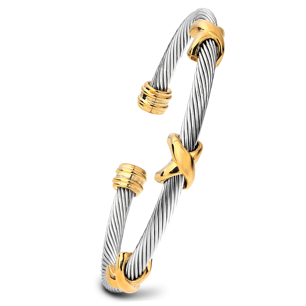 European and American Cross-Border Fashion Simple and Unique Twisted Steel Wire 4mm Open X Versatile Bracelet Stainless Steel Wholesale for Women