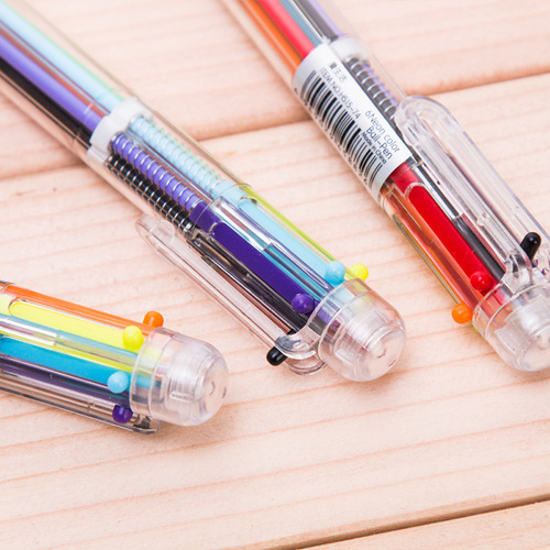 Qibo fresh transparent pen holder 6-color ballpoint pen six-in-one color ballpoint pen transparent 6-color ballpoint pen hand account pen