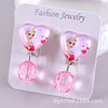 Children's cartoon earrings for princess, ear clips with tassels, wholesale