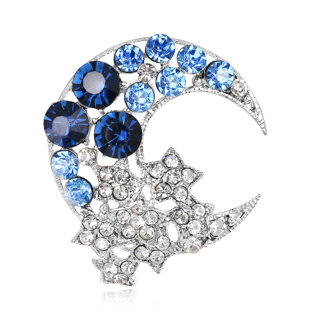 Korean Style Fashionable Cute Star and Moon Alloy Diamond Brooch Corsage Brooch Export Style Women's Accessories Wholesale