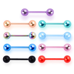 Stainless steel 9-color barbell tongue ring, stainless steel tongue ring, cross-border best-selling piercing jewelry, hypoallergenic jewelry