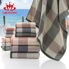Manufacturer wholesale Japanese plaid cotton gauze towel foreign trade company gift facial towel logo one piece drop shipping