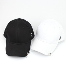圆环帽子女鸭舌帽韩版黑白色V铁环帽子男夏天弯檐棒球帽嘻哈帽潮