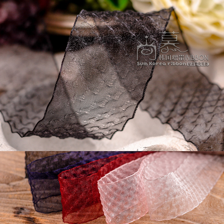 韩国织带 凹凸3D纱带蝴蝶结发饰diy材料服装辅料圆点立体雪纱织带