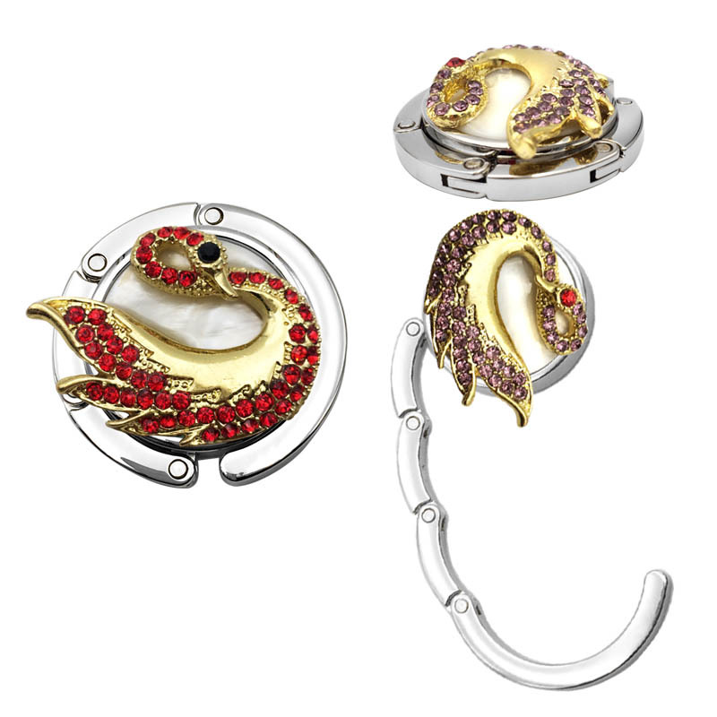 跨境现货天鹅钻挂包扣圆形挂包钩贝壳贴钻包包桌面挂钩金属挂包扣