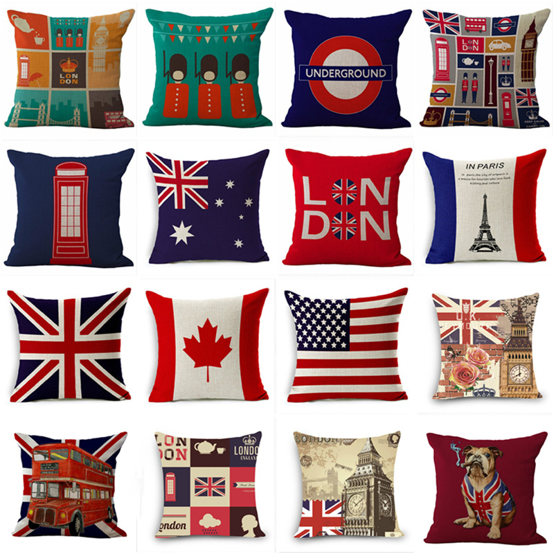 British Style Classical Cushion London Big Ben Linen Pillowcase Cushion Support for Dropshipping Sofa