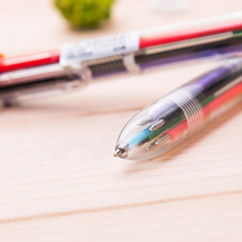 Qibo fresh transparent pen holder 6-color ballpoint pen six-in-one color ballpoint pen transparent 6-color ballpoint pen hand account pen