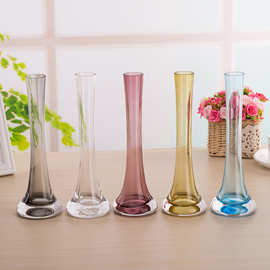 特价新款单支彩色玻璃花瓶欧式花瓶酒店宾馆餐桌专用花瓶工艺摆件