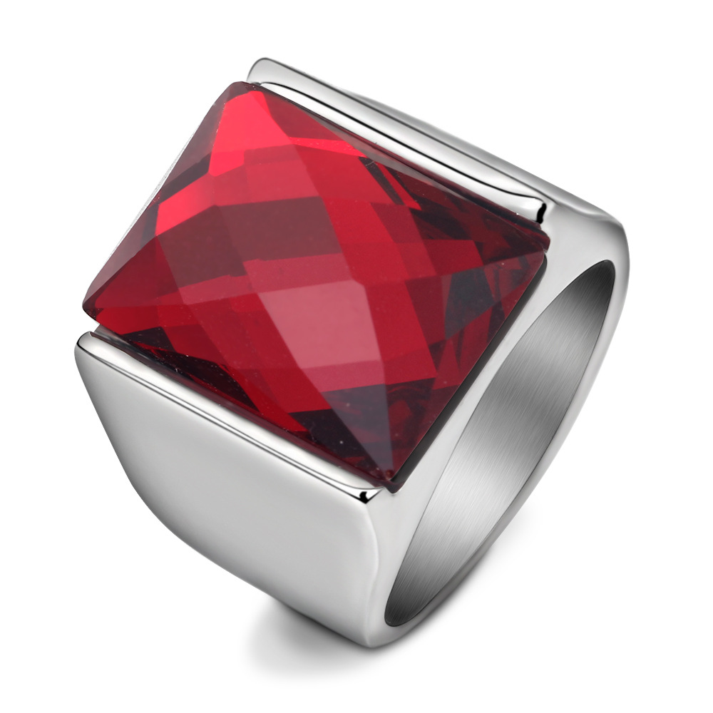 欧美霸气复古简约怀旧11MM拇指扳指镶宝石戒指个性男士钛钢戒指女