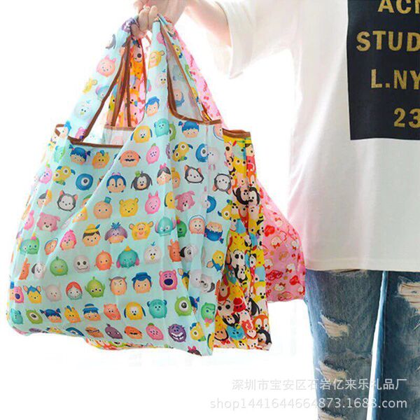 Folding cartoon big waterproof handheld shopping bag