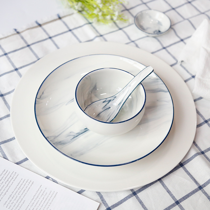 Mediterranean simple style imitation marbling tableware creative soup plate bone dish flavor dish steak plate rice bowl soup bowl wholesale