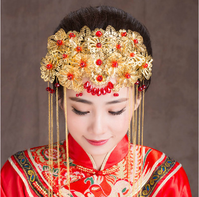 Red costume wedding bride accessories wholesale Chinese phoenix crown dress and clothing accessories for filming travel