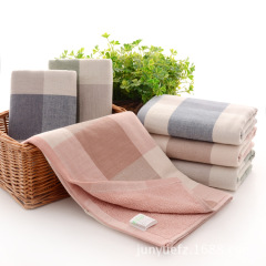 Japanese-style minimalist gauze cotton checkered towels for adults, couple household face towels, soft and absorbent, factory wholesale
