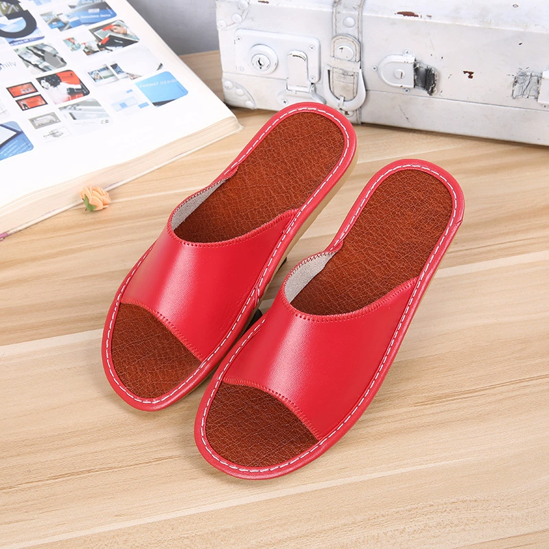 Домашние тапочки для использования в помещении, оптовые кожаные тапочки с нескользящей подошвой, летний парный стиль, для подарков, из натуральной кожи
