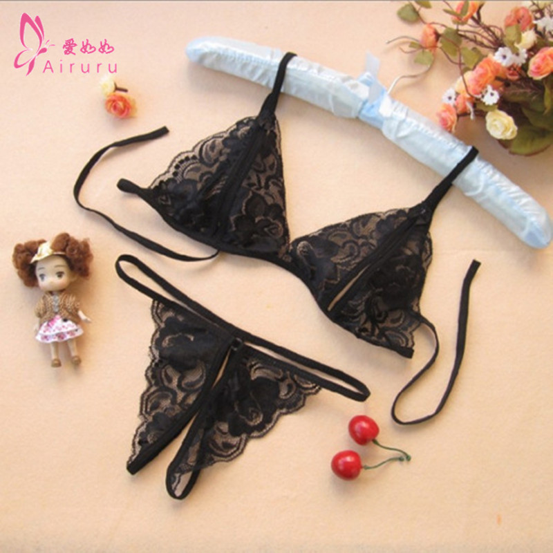 Ai Ruru Sexy Lingerie Seductive Lace Transparent Women's Three-Piece Open-Crotch Set Wholesale