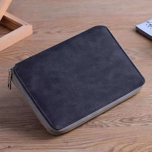 Customized zipper bag metal head Oxford business notes gray black A5 multi-function storage bag PU leather notepad