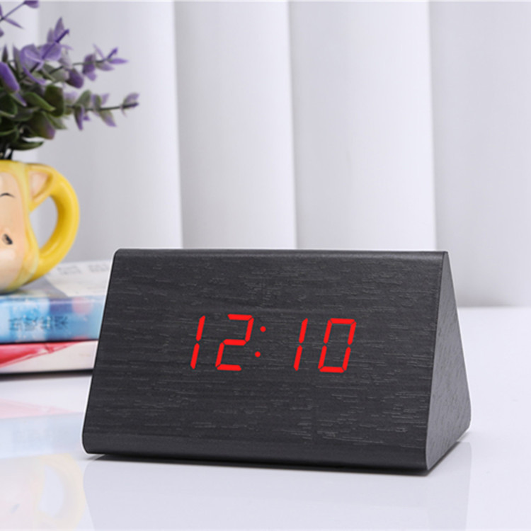 Noctilucent Mute multi-function woodiness alarm clock intelligence led Wooden bell gift Electronic clock wholesale Quartz Clock