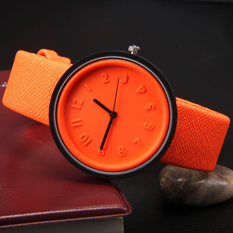 Korean style fashion student watch canvas belt simple three-dimensional digital scale couple quartz watch